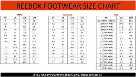 reebok vs nike shoe sizes.